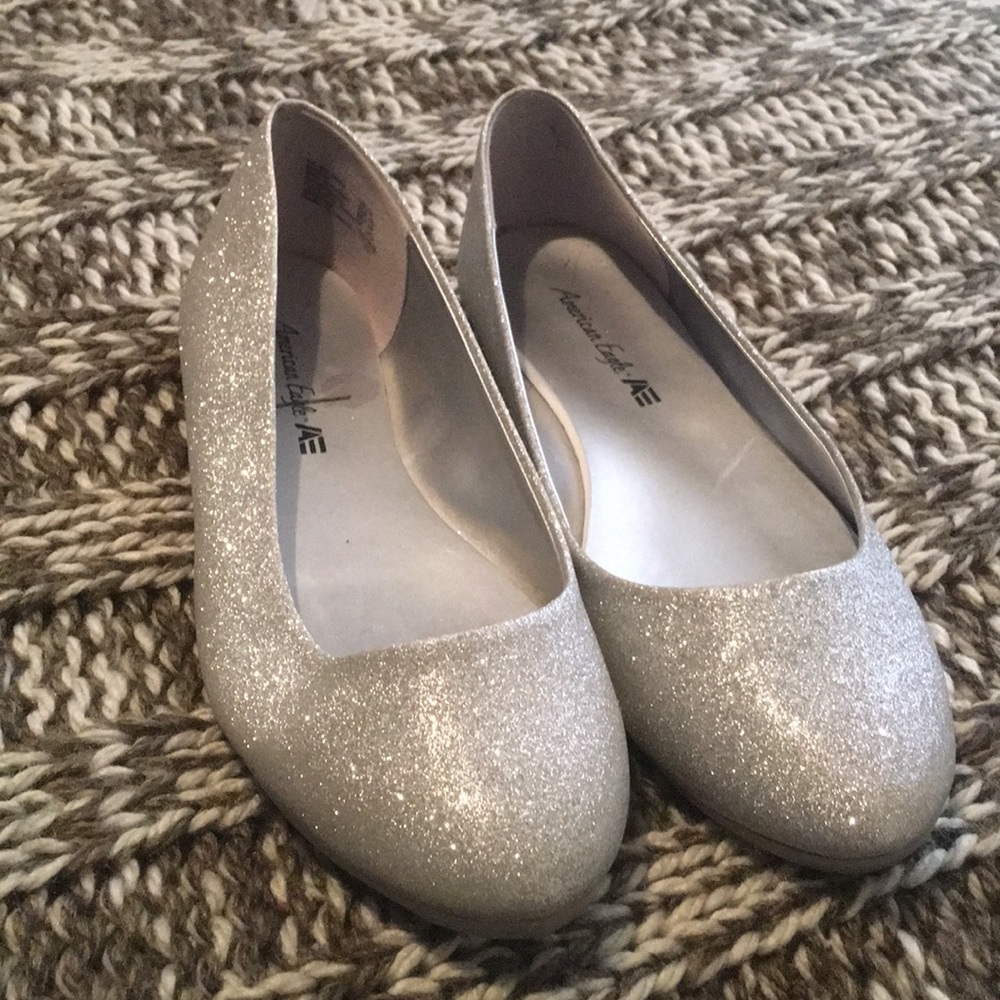 Silver sparkle flats, never worn, size 8